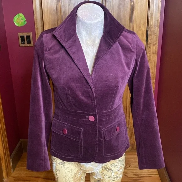 Talbots Petites Grape Purple Festive Velvet Blazer Jacket Sz 2 P - Picture 3 of 12